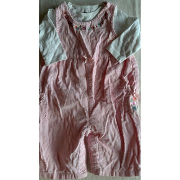 Girl's Size 6-9 M Month Two Piece Pink Floral Corduroy Pant Suspenders & Top - Picture 4 of 5